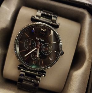 Beautiful Fossil Watch Black Crystals